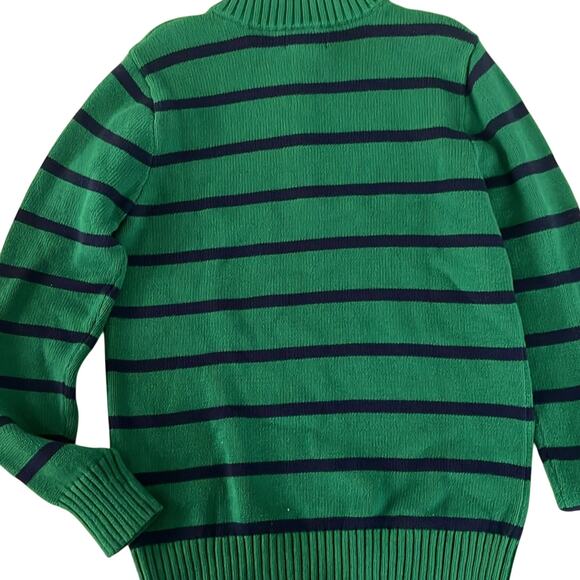 Chaps Sweater Boys XL 18-20 Zip Mock Neck Kelly Green Navy Striped Holiday - Picture 2 of 5